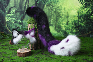 Faux fur calico cat tail and ear kitten kemonomimi anime cosplay therian fox ears and tail wolf therian kitten role play halloween gift