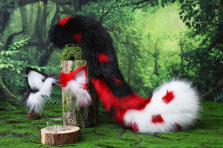 Faux fur calico cat tail and ear kitten kemonomimi anime cosplay therian fox ears and tail wolf therian kitten role play halloween gift