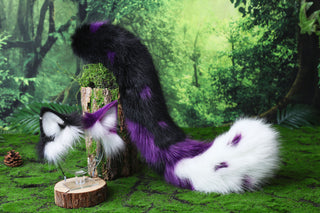 Faux fur calico cat tail and ear kitten kemonomimi anime cosplay therian fox ears and tail wolf therian kitten role play halloween gift