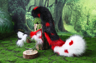 Faux fur calico cat tail and ear kitten kemonomimi anime cosplay therian fox ears and tail wolf therian kitten role play halloween gift