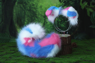 Faux fur calico shepherd dog tail and ear Splicing Shiba Inu dog ear and tail anime cosplay therian puppy ear and tail butt plug dog kemonomimi puppy fursuit