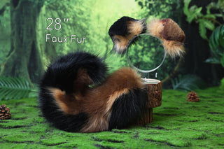 Faux fur calico shepherd dog tail and ear Splicing Shiba Inu dog ear and tail anime cosplay therian puppy ear and tail butt plug dog kemonomimi puppy fursuit
