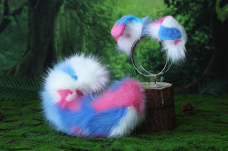 Faux fur calico shepherd dog tail and ear Splicing Shiba Inu dog ear and tail anime cosplay therian puppy ear and tail butt plug dog kemonomimi puppy fursuit