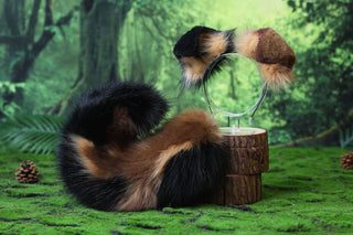Faux fur calico shepherd dog tail and ear Splicing Shiba Inu dog ear and tail anime cosplay therian puppy ear and tail butt plug dog kemonomimi puppy fursuit