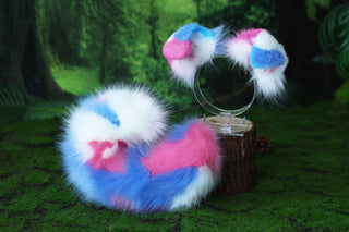 Faux fur calico shepherd dog tail and ear Splicing Shiba Inu dog ear and tail anime cosplay therian puppy ear and tail butt plug dog kemonomimi puppy fursuit