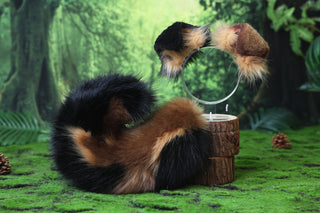 Faux fur calico shepherd dog tail and ear Splicing Shiba Inu dog ear and tail anime cosplay therian puppy ear and tail butt plug dog kemonomimi puppy fursuit