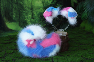 Faux fur calico shepherd dog tail and ear Splicing Shiba Inu dog ear and tail anime cosplay therian puppy ear and tail butt plug dog kemonomimi puppy fursuit