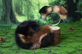 Faux fur calico shepherd dog tail and ear Splicing Shiba Inu dog ear and tail anime cosplay therian puppy ear and tail butt plug dog kemonomimi puppy fursuit