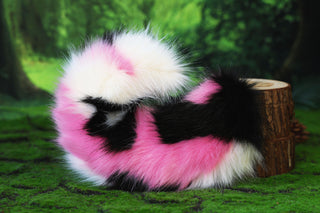 Faux fur calico shepherd dog tail and ear Splicing Shiba Inu dog ear and tail anime cosplay therian puppy ear and tail butt plug dog kemonomimi puppy fursuit pink beige black