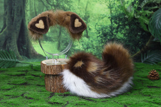 Faux fur calico shepherd dog tail and ear Splicing Shiba Inu dog ear and tail butt plug anime cosplay therian hearted puppy ear and tail kemonomimi