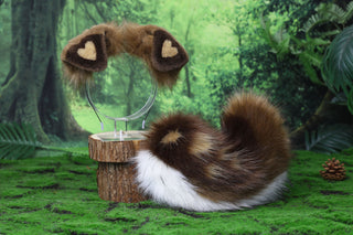 Faux fur calico shepherd dog tail and ear Splicing Shiba Inu dog ear and tail butt plug anime cosplay therian hearted puppy ear and tail kemonomimi