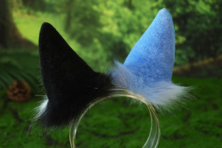 Faux fur shepherd dog tail and ear Shiba Inu dog ear and tail anime cosplay therian puppy ear and tail butt plug blue black white puppy girl kemonomimi