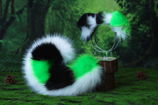 Faux fur shepherd dog tail and ear Splicing Shiba Inu dog ear and tail anime cosplay therian puppy ear and tail butt plug green black white kemonomimi