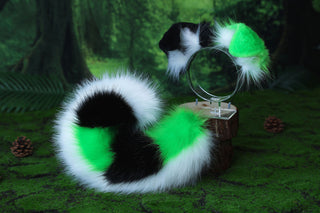 Faux fur shepherd dog tail and ear Splicing Shiba Inu dog ear and tail anime cosplay therian puppy ear and tail butt plug green black white kemonomimi