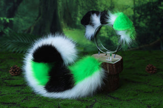 Faux fur shepherd dog tail and ear Splicing Shiba Inu dog ear and tail anime cosplay therian puppy ear and tail butt plug green black white kemonomimi