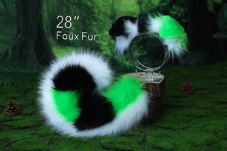 Faux fur shepherd dog tail and ear Splicing Shiba Inu dog ear and tail anime cosplay therian puppy ear and tail butt plug green black white kemonomimi