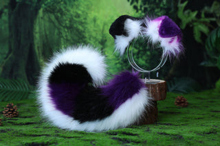 Faux fur shepherd dog tail and ear Splicing Shiba Inu dog ear and tail anime cosplay therian puppy ear and tail butt plug purple black white kemonomimi