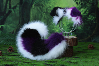 Faux fur shepherd dog tail and ear Splicing Shiba Inu dog ear and tail anime cosplay therian puppy ear and tail butt plug purple black white kemonomimi