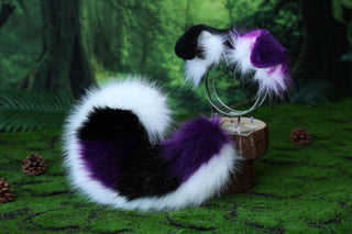 Faux fur shepherd dog tail and ear Splicing Shiba Inu dog ear and tail anime cosplay therian puppy ear and tail butt plug purple black white kemonomimi
