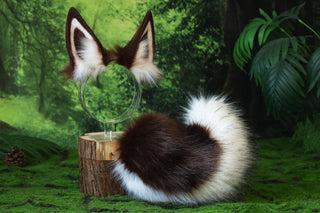 Faux fur shepherd dog tail and ear set brown white Shiba Inu dog ear and tail butt plug anime cosplay therian puppy ear tail puppy girl kemonomimi