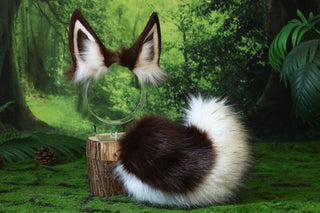 Faux fur shepherd dog tail and ear set brown white Shiba Inu dog ear and tail butt plug anime cosplay therian puppy ear tail puppy girl kemonomimi
