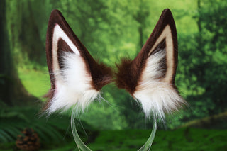Faux fur shepherd dog tail and ear set brown white Shiba Inu dog ear and tail butt plug anime cosplay therian puppy ear tail puppy girl kemonomimi
