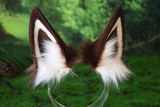 Faux fur shepherd dog tail and ear set brown white Shiba Inu dog ear and tail butt plug anime cosplay therian puppy ear tail puppy girl kemonomimi