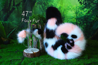 Pink stitching faux fur shepherd dog tail plug and ear set shiba Inu dog ear and tail big curved puppy tail anime cosplay petplay puppy ear and tail kemonomimi