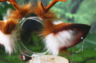 Faux fur sika deer ears and tail deer kemonomimi costume spotted deer ears with horns and tail butt plug deer therian anime cosplay christmas gift birthday