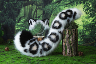 Faux fur snow leopard ear and tail butt plug snow leopard cosplay ear and tail role play therian leopard kemonomimi christmas gift halloween furry ear