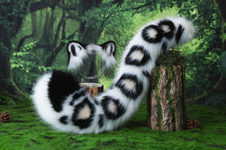 Faux fur snow leopard ear and tail butt plug snow leopard cosplay ear and tail role play therian leopard kemonomimi christmas gift halloween furry ear