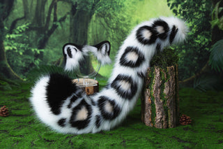 Faux fur snow leopard ear and tail butt plug snow leopard cosplay ear and tail role play therian leopard kemonomimi christmas gift halloween furry ear