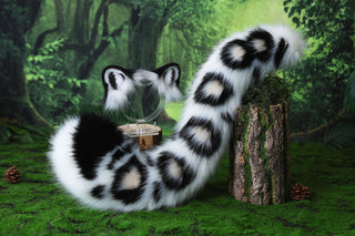 Faux fur snow leopard ear and tail butt plug snow leopard cosplay ear and tail role play therian leopard kemonomimi christmas gift halloween furry ear