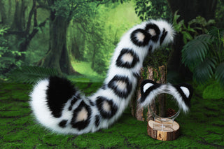 Faux fur snow leopard ear and tail butt plug snow leopard cosplay ear and tail role play therian leopard kemonomimi christmas gift halloween furry ear
