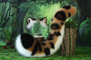 Faux fur snow leopard ear and tail set role play snow leopard cosplay ear and tail therian leopard kemonomimi christmas gift furry tail