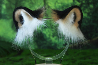 Faux fur snow leopard ear and tail set role play snow leopard cosplay ear and tail therian leopard kemonomimi christmas gift furry tail