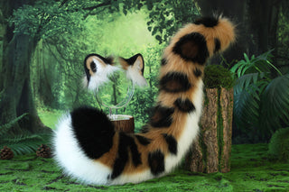 Faux fur snow leopard ear and tail set role play snow leopard cosplay ear and tail therian leopard kemonomimi christmas gift furry tail