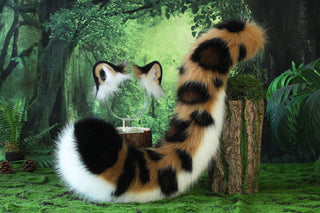 Faux fur snow leopard ear and tail set role play snow leopard cosplay ear and tail therian leopard kemonomimi christmas gift furry tail