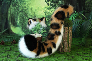 Faux fur snow leopard ear and tail set role play snow leopard cosplay ear and tail therian leopard kemonomimi christmas gift furry tail