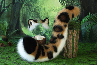 Faux fur snow leopard ear and tail set role play snow leopard cosplay ear and tail therian leopard kemonomimi christmas gift furry tail