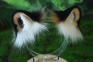 Faux fur snow leopard ear and tail set role play snow leopard cosplay ear and tail therian leopard kemonomimi christmas gift furry tail