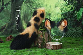 Faux fur spotted hyena ears and tail butt plug hyena tail and ears costume animal cosplay hyena kemonomimi brown hyena dog tail and ears therian african wild dog furry