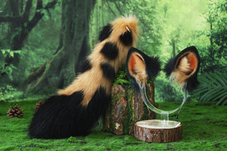 Faux fur spotted hyena ears and tail butt plug hyena tail and ears costume animal cosplay hyena kemonomimi brown hyena dog tail and ears therian african wild dog furry