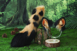 Faux fur spotted hyena ears and tail butt plug hyena tail and ears costume animal cosplay hyena kemonomimi brown hyena dog tail and ears therian african wild dog furry