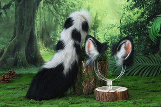 Faux fur spotted hyena ears and tail costume animal cosplay gray hyena kemonomimi gray hyena dog tail and ears therian african wild dog furry