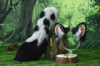 Faux fur spotted hyena ears and tail costume animal cosplay gray hyena kemonomimi gray hyena dog tail and ears therian african wild dog furry