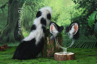 Faux fur spotted hyena ears and tail costume animal cosplay gray hyena kemonomimi gray hyena dog tail and ears therian african wild dog furry
