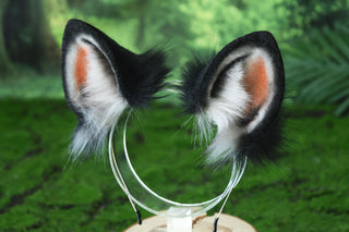 Faux fur spotted hyena ears and tail costume animal cosplay gray hyena kemonomimi gray hyena dog tail and ears therian african wild dog furry