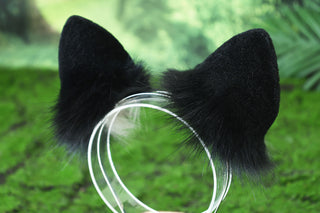 Faux fur spotted hyena ears and tail costume animal cosplay gray hyena kemonomimi gray hyena dog tail and ears therian african wild dog furry