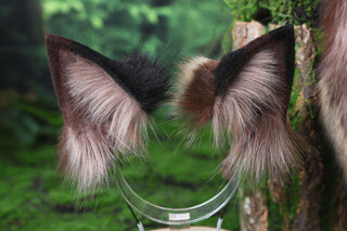 Faux fur tortoiseshell cat tail and ear tortie cat tail butt plug kitten kemonomimi anime cosplay fox ear and tail wolf ears therian fursuit halloween gift